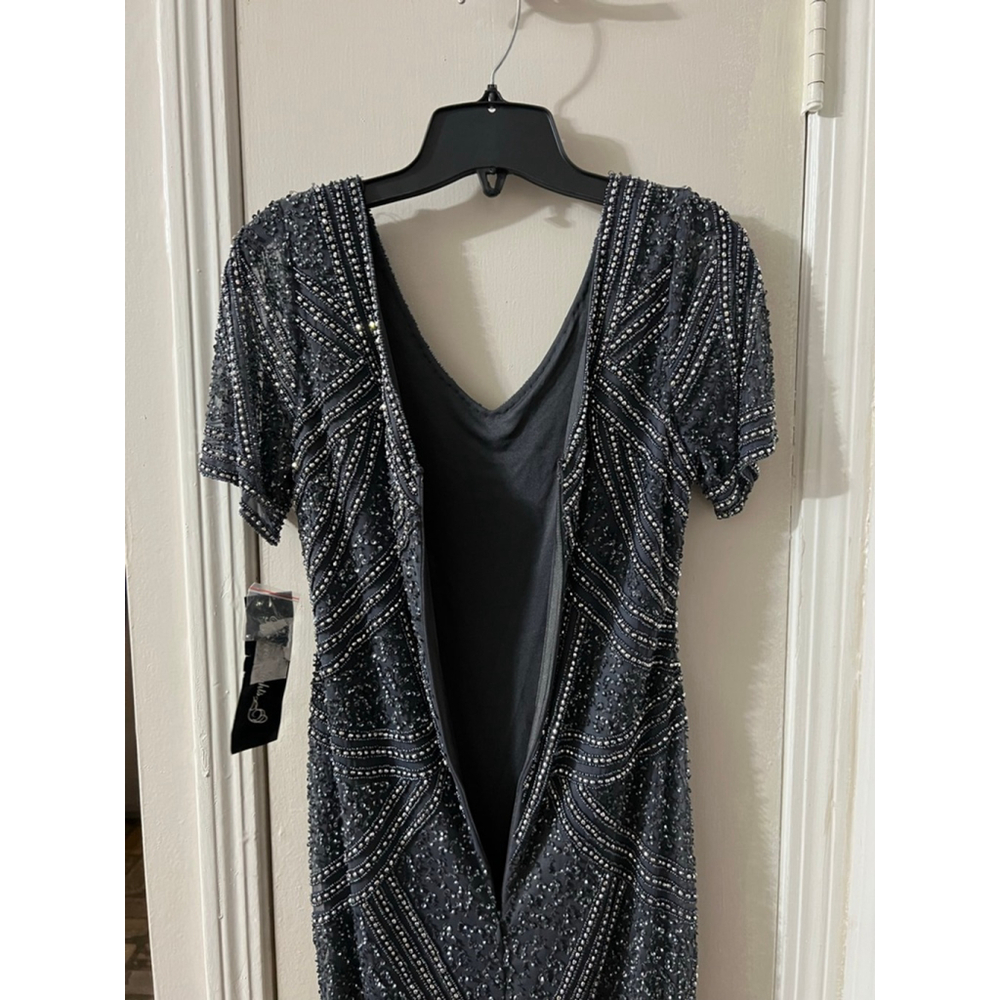 NWT Pisarro Nights Beaded Mesh V-Neck Short Sleeve Sheath Midi Dress SZ 2 - Picture 5 of 8